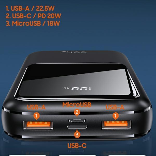 Actual product image Usams Powerbank PB58 20000 mAh Black (20000 mAh, 22.50 W, 22.50 Wh)