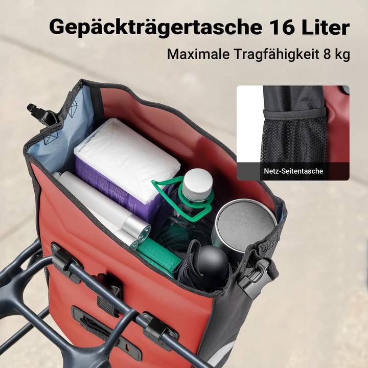 Produktbild Wiltec Gepäckträgertasche rot 16l Fahrradtasche Gepäckträger Gepäcktasche (16 l, Gepäckträgertasche)