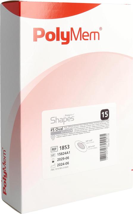 Actual product image PolyMem Shape 5 Silver Wound Dressing 8.9x12.7cm Oval 15 x