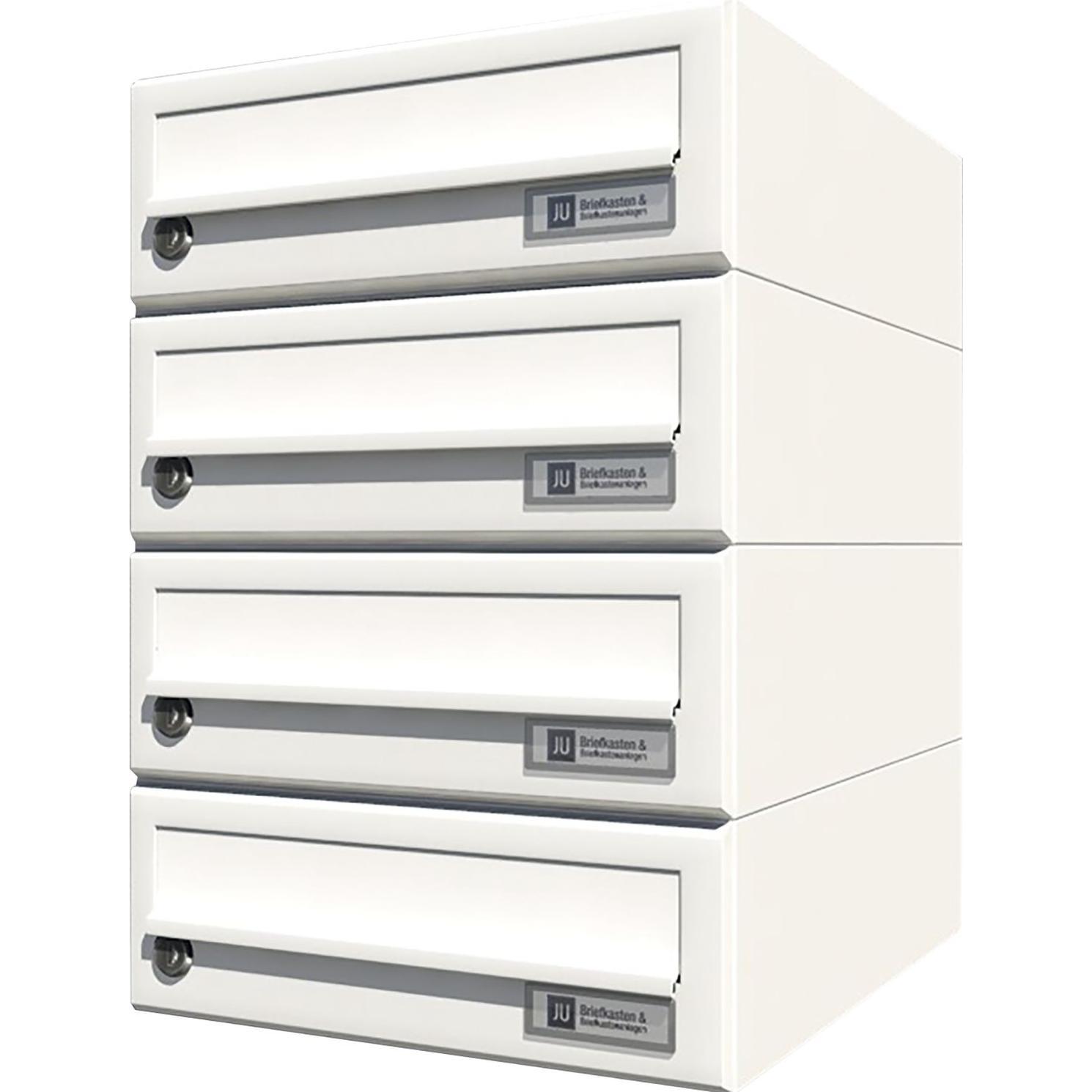 Junie, Briefkasten, JU Hausbrieffachanlage 4-teilig, 300 x 440 x 380 mm, Stahl weiss RAL 9016