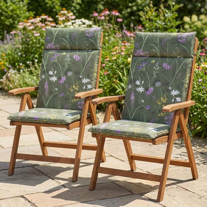Produktbild Natura Punto 2er-Set Hochlehner-Auflage, Gartenstuhlkissen wasserabweisend, Blumenmuster grün, 120x50cm (120 x 50 cm)