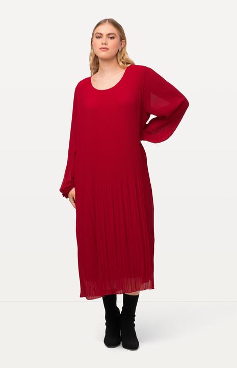 Image du produit Ulla Popken Robe midi plissée, silhouette en A, col rond et manches longues (54)
