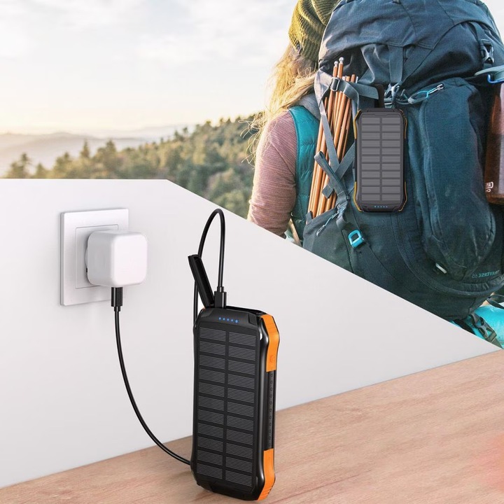 Produktbild Choetech Solar powerbank with inductive charging 10000mAh Qi 5W orange (B659) (10000 mAh, 37800000 W, 10000 Wh)