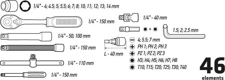 Productafbeelding Topex Gereedschapsset 46 e. (38D640)