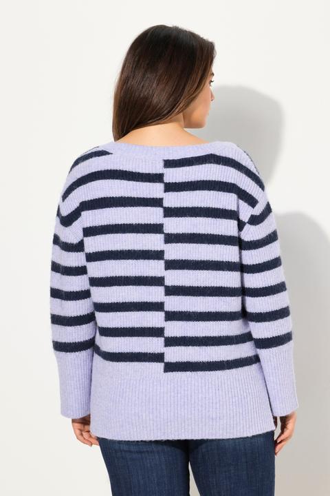 Immagine prodotto Ulla Popken Pullover dal taglio oversize con righe, scollo a girocollo e maniche lunghe (46, 48)