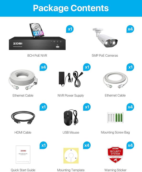 Image du produit Zosi 5MP Überwachungskamera-Set mit 2-Wege Audio, Personen- und Fahrzeugerkennung (2560 x 1920 pixels)
