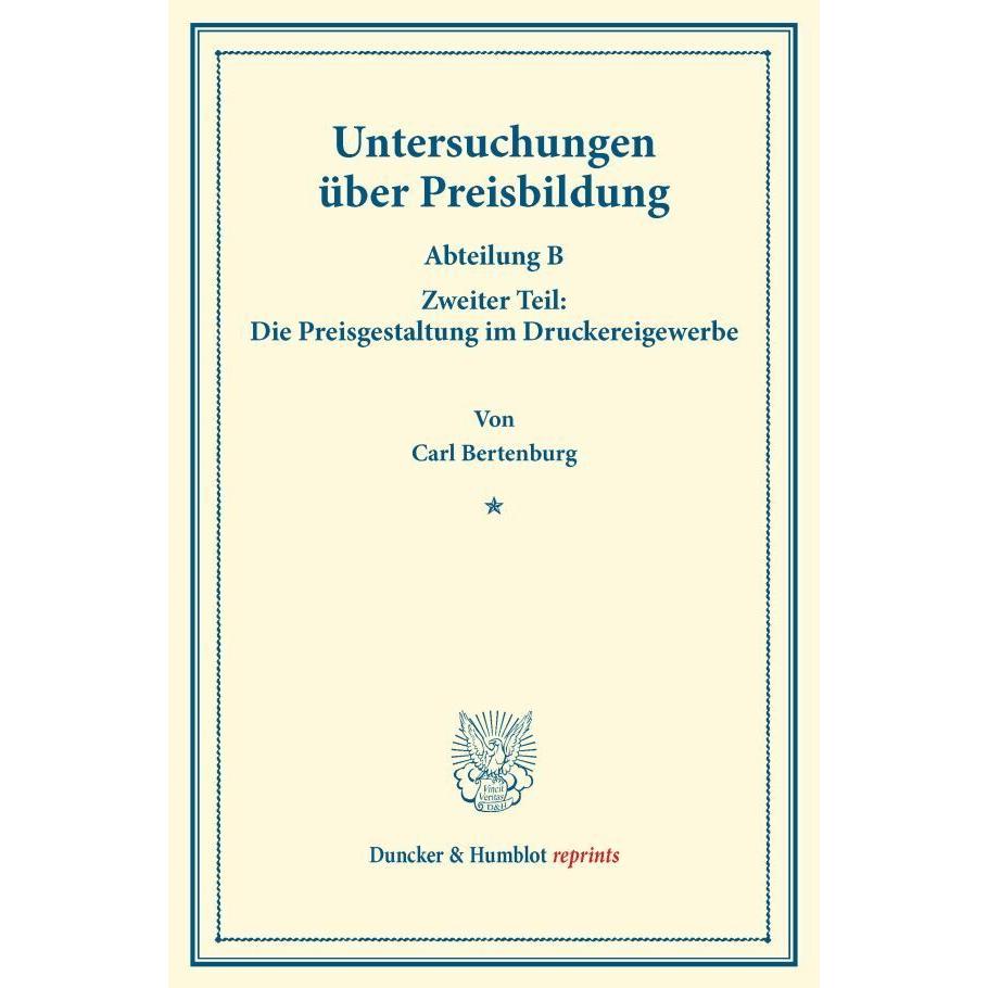 Untersuchungen über Preisbildung., Fachbücher