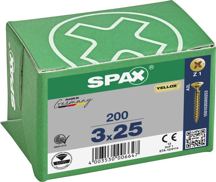 Produktbild Spax Senkkopf Bremsrippen Kreuzschlitz Z1 Vollgewinde Yellox (200 Schrauben pro Stück)