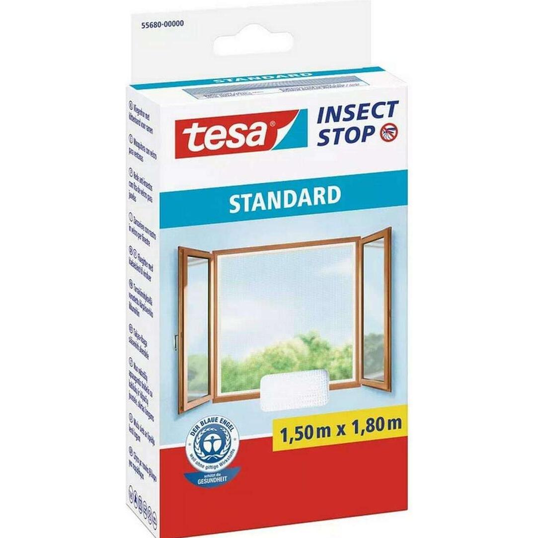 tesa, Fliegengitter, 2x Insektenschutz STANDARD für Fenster, mit Klettband, ohne Bohren (150 x 180 cm)