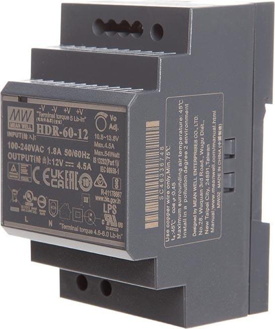 Immagine prodotto MeanWell INDUSTRIE-NETZTEIL - 1 AUSGANG - HUTSCHIENENMONTAGE - 60 W - 12 V - 4.5 A