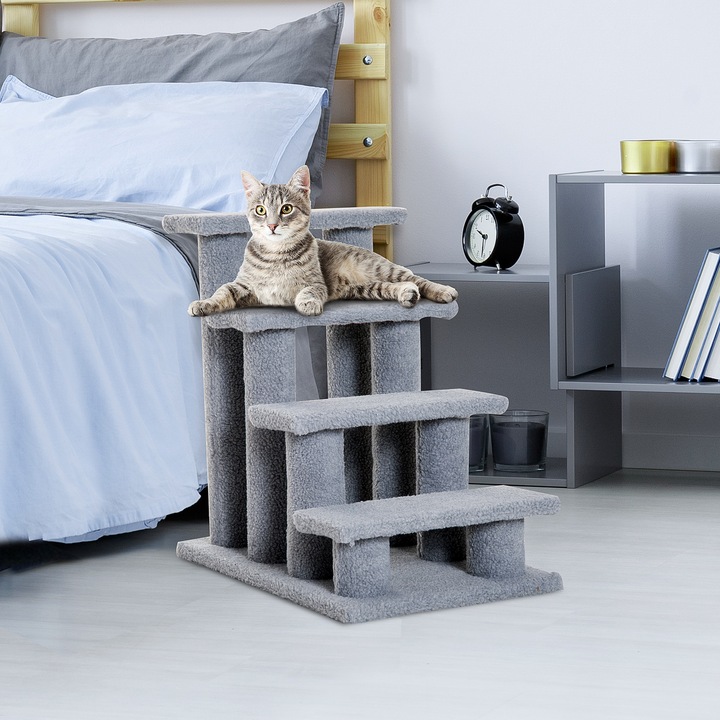 Produktbild PawHut Katzentreppe mit 4 Stufen (60 cm, Grau)