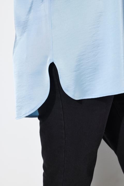 Produktbild Ulla Popken Satin-Hemdbluse, hinten länger, Hemdkragen, Langarm (54)