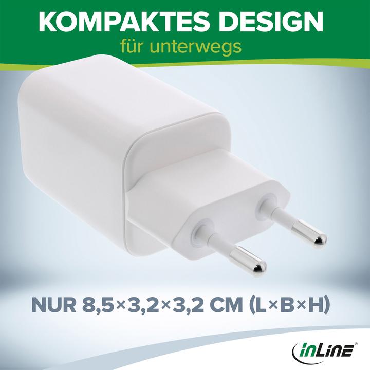 Immagine prodotto InLine Adattatore di corrente USB, caricatore, USB-A + USB-C, 33W, Power Delivery + Quick Charge, bianco (33 W, 2 porte)
