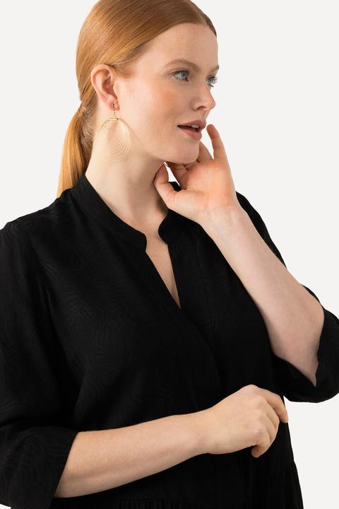 Immagine prodotto Ulla Popken Tunica in jacquard con collo alto, scollo a V e maniche a 3/4 (42, 44)