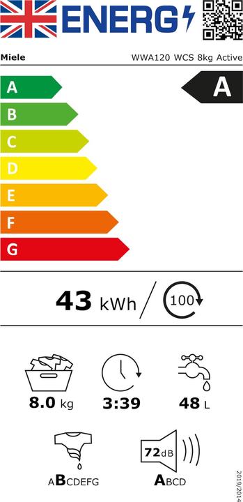 Energie-Label Miele WWA120 WCS Lotosweiss 8kg Active Waschmaschine, 8kg (8 kg, Rechts)
