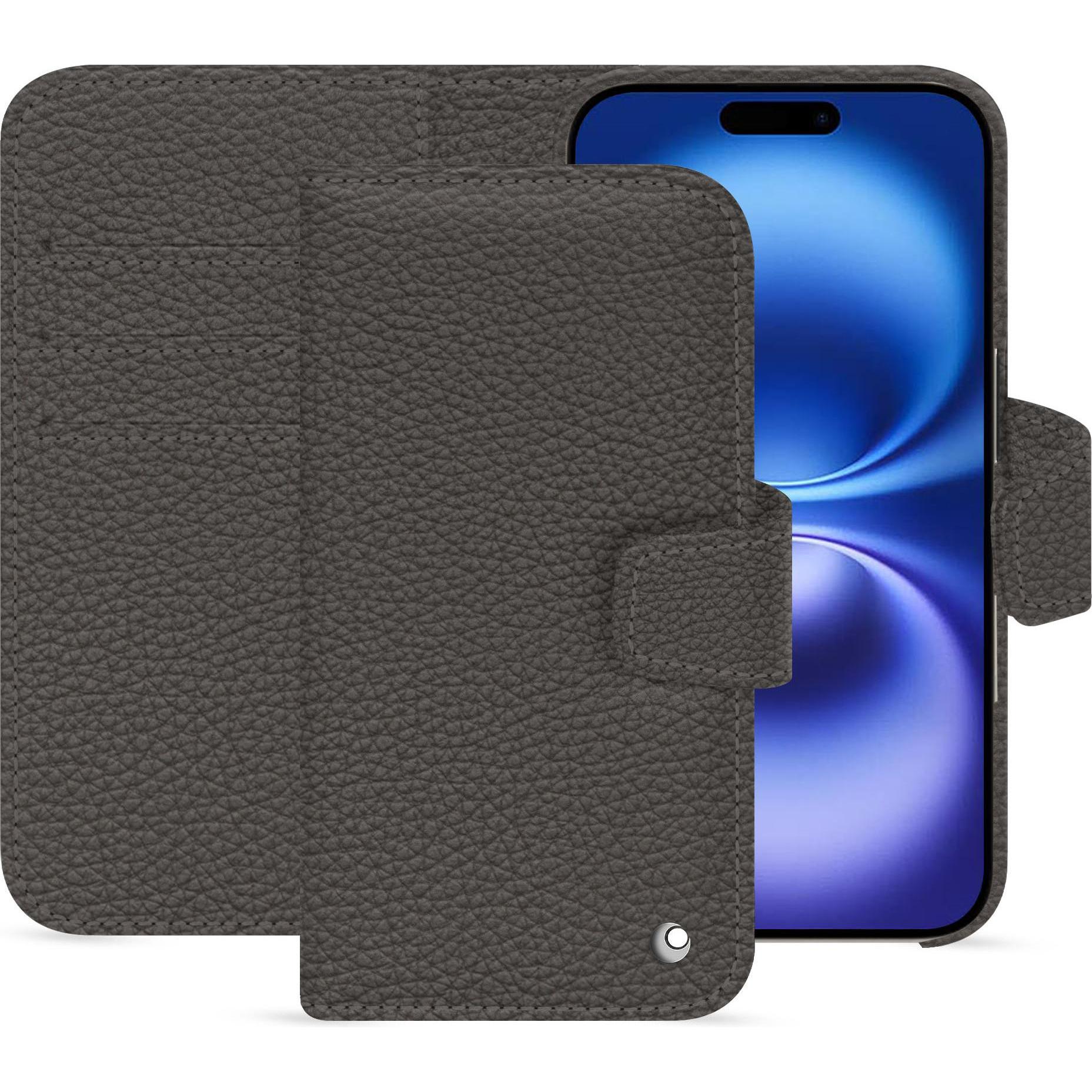 Noreve Lederschutzhülle Apple iPhone 16 (Apple iPhone 16), Smartphone Hülle, Grau