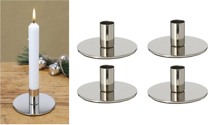 Produktbild Novaliv 4er-Set Stabkerzenhalter SILBER Weihnachtsdekoration candle holder 10x5cm Metall