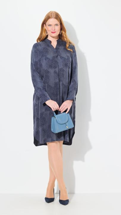 Produktbild Ulla Popken Lyocell-Kleid, Stehkragen, V-Ausschnitt, Langarm (50, 52)