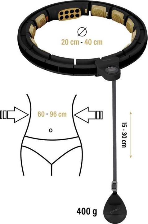 Image du produit HMS Hhm13 Neu Hula Hoop Schwarz/Gold Mit Magneten Und Gewicht + Zähler (100 cm, 1200 g)