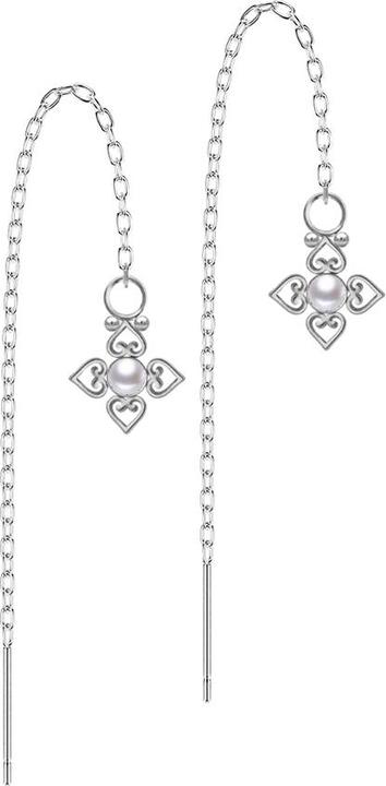 Actual product image Star Piercing Ohrstecker silber freifallende Kette Perle weiss vier filigrane Herzen (without brass, Surgical steel 316L)