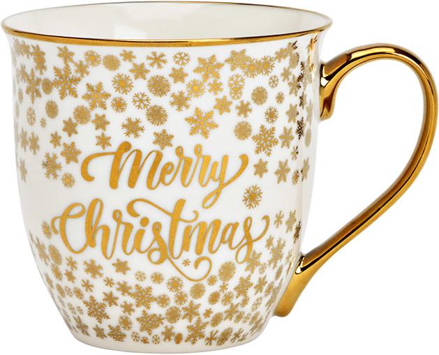 G. Wurm Jumbo Mug Merry Christmas, snowflakes decor, made of porcelain White, gold (W/H/D) 14x11x11cm 560m (560 ml, 1 x)