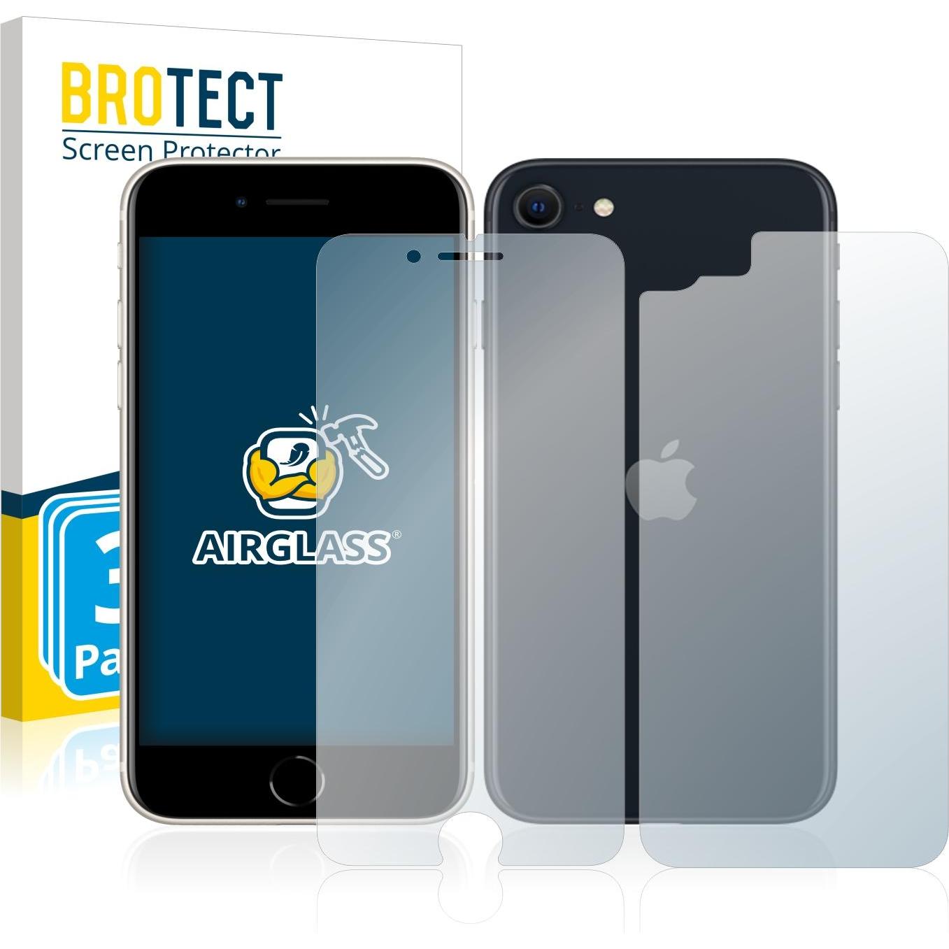 BROTECT AirGlass Panzerglasfolie (3 Stück, Apple iPhone SE (3rd Gen)), Smartphone Schutzfolie, Transparent