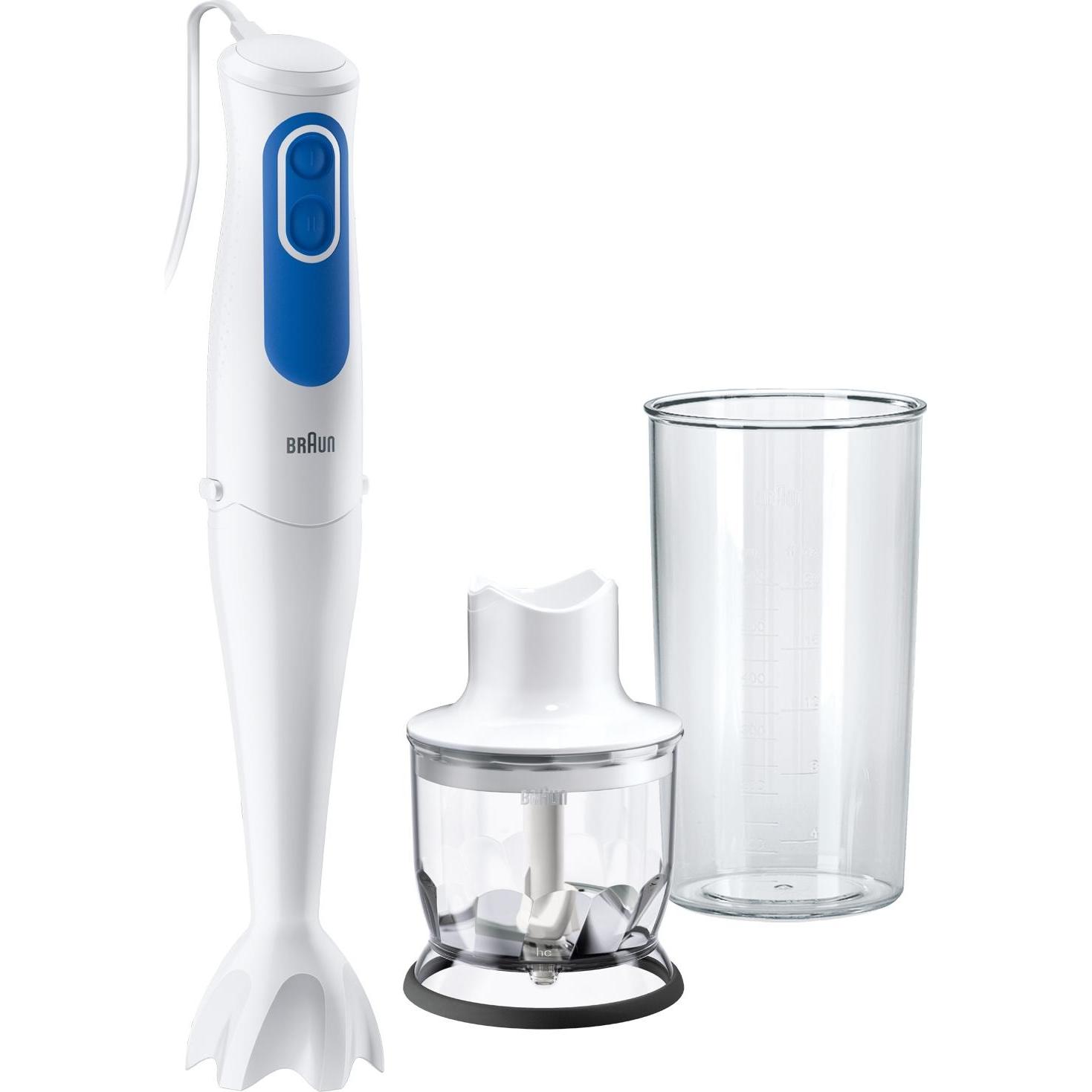Braun Hand Blender MQ 3020 Pesto Hand Blender, 700 W, Number of speeds 2, Chopper, White/Blue, Stabmixer, Blau, Weiss