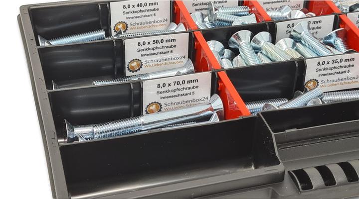 Produktbild Schraubenbox24 Senkkopfschrauben Sortiment M6-M8 // 10mm-70mm 160 tlg. Schraubenbox (160 Schrauben pro Stück)