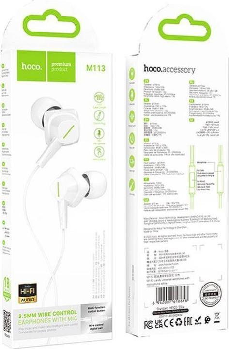 Actual product image Hoco Wired headphones M113 Clear universal digital earphones with microphone iP White (Cable)