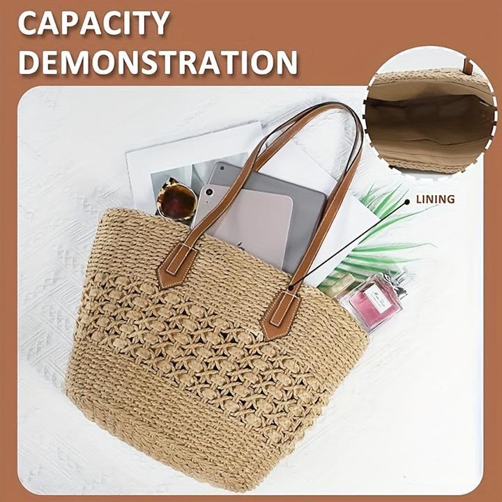 Actual product image Only-Bags.Store 1 Stück Mode Tasche, Urlaub, Reisen, Strand, Umhängetasche grosse Kapazität Weidenstroh Tasche