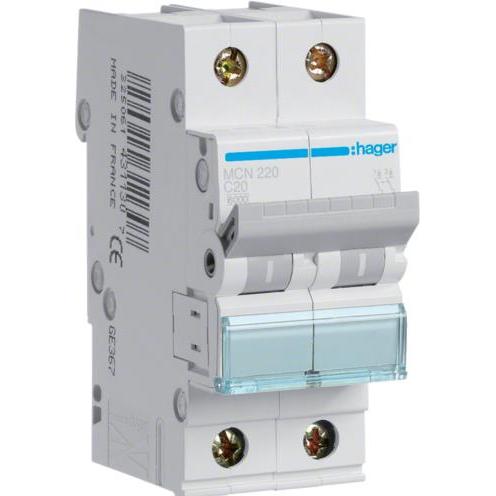 Hager, Schutzschalter, HAG MCN220 C20 Einbauautomat 2p