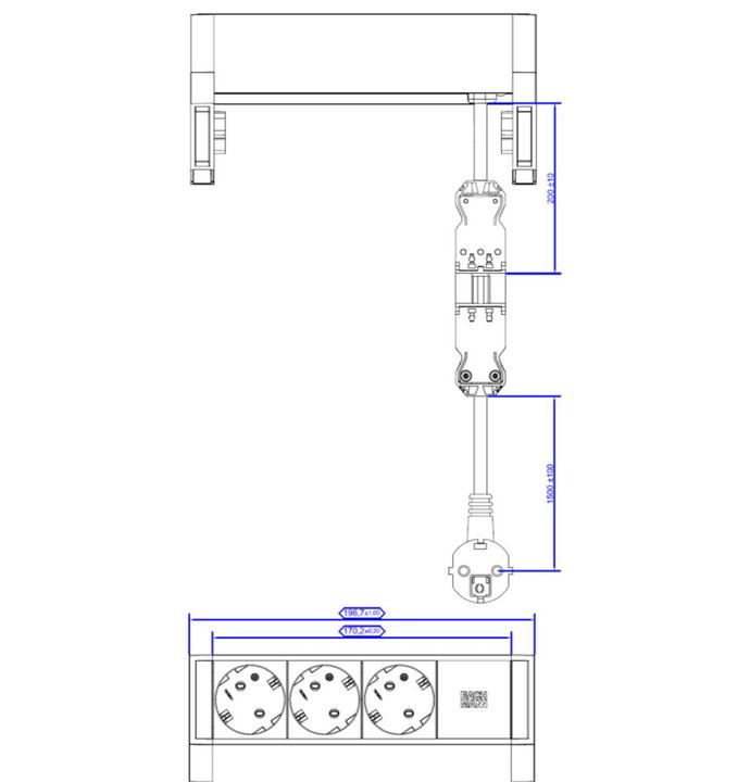 Produktbild Bachmann Desk2 Steckdose 3 x Type F, Edelstahl (3 x, CEE 7/3, 0.20 m)