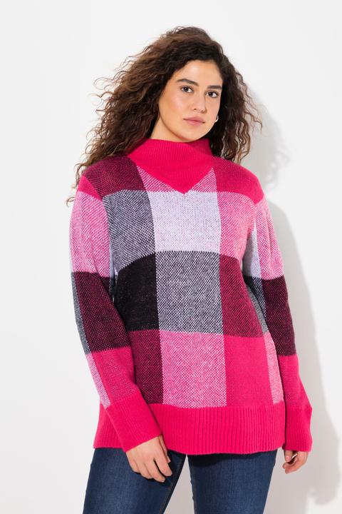Immagine prodotto Ulla Popken Pullover con design a quadri, collo alto e maniche lunghe (46, 48)