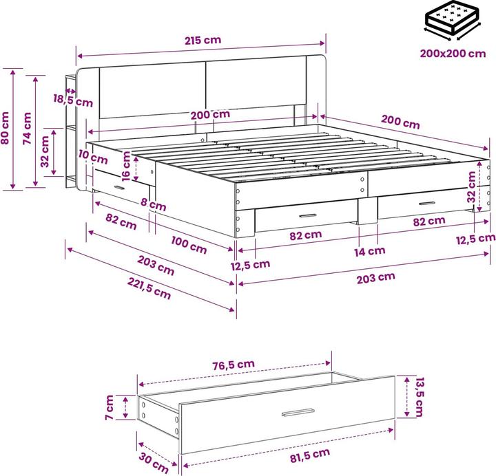Produktbild vidaXL Bettrahmen (200 x 200 cm)