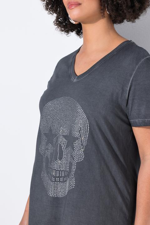 Image du produit Angel of Style T-shirt motif tête de mort avec petits strass scintillants, coupe confortable (44)