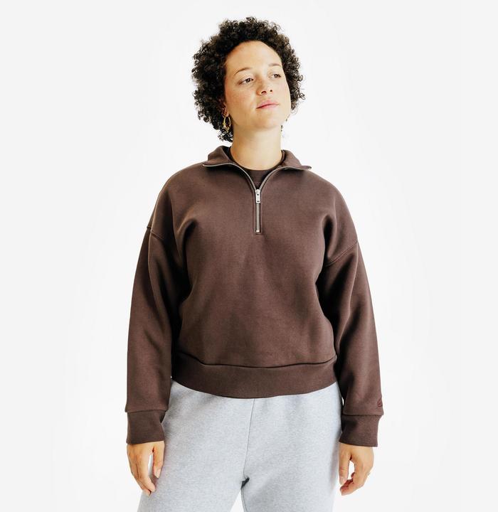 Image du produit Decathlon Sweat à col zippé femme, Elementals, marron (XL)