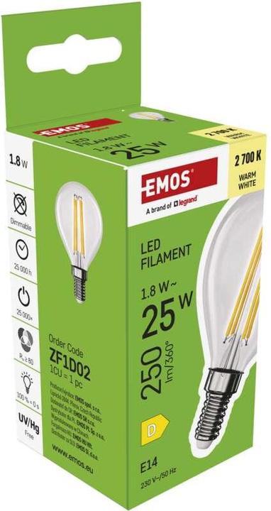 Produktbild Emos LED Lampe Filament Mini Globe / E14 / 1,8 W (25 W) / 250 lm / Warmweiss (E14, 250 lm, 1 x)