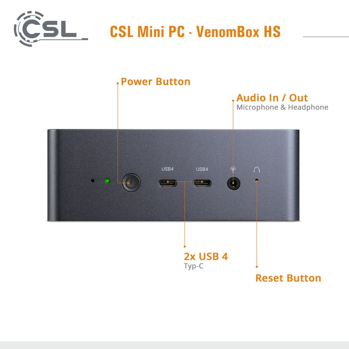 Actual product image CSL Mini-PC VenomBox 8845HS / 96GB / 1000 GB M.2 SSD / Win 11 Pro (AMD Ryzen 7 8845HS, 96 GB, 1000 GB, Radeon 780M)