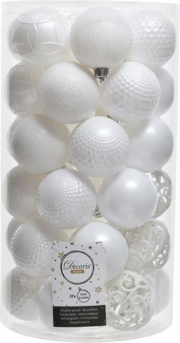 Actual product image Decoris Christmas tree baubles white plastic (37x)