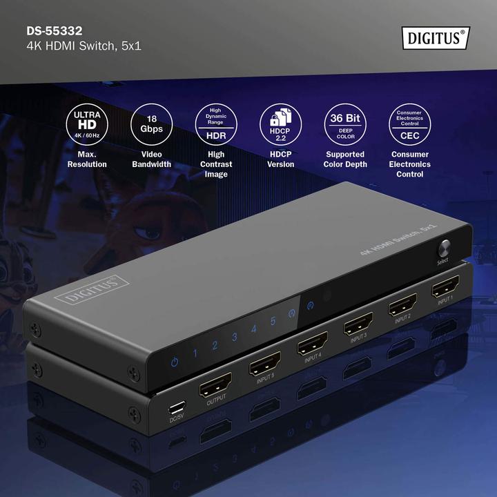 Image du produit Digitus Commutateur HDMI 4K, 5x1
