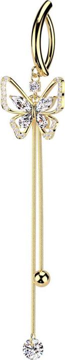 Produktbild Star Piercing Banane klappbar vergoldet Schild halbrund Anhänger Schmetterling zwei Ketten (Messing, Chirurgenstahl 316L)
