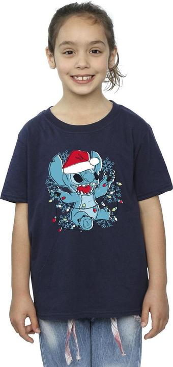 Actual product image Disney Girls Lilo And Stitch Christmas Lights Sketch Cotton T-Shirt (104)