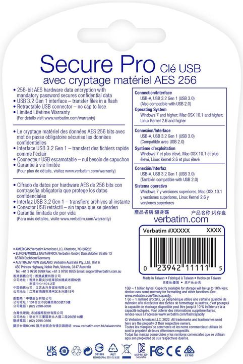 Produktbild Verbatim Usb 3.0 Drive 32gb Secure Data Pro (pc Mac) (32 GB, USB-A)