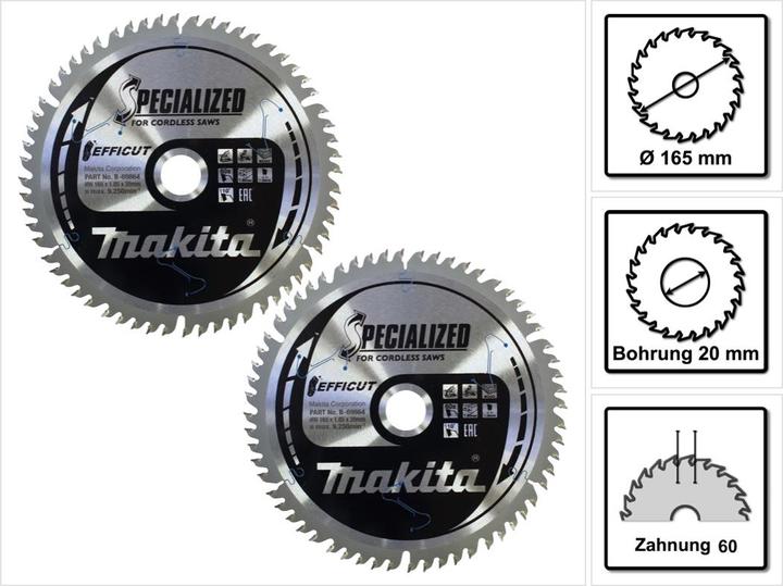 Makita CMSF16560E SPECIALIZED EFFICUT Sägeblatt 165 x 1,85 x 20 mm 2 Stk. ( 2x B-69864 ) 60 Zähne