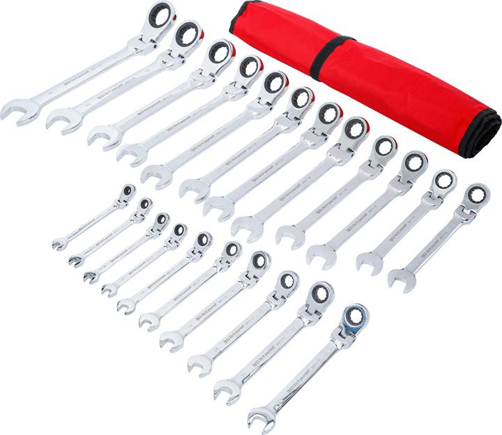 Actual product image BGS Ratchet Combination Wrench Set | flexible Heads | 6 - 32 mm | 22 pcs. (32 mm, 19 mm, 6 mm, 12 mm, 24 mm, 14 mm, 22 mm, 16 mm, 23 mm, 10 mm, 21 mm, 18 mm, 27 mm, 7 mm, 31 mm, 17 mm, 11 mm, 15 mm, 26 mm, 30 mm, 8 mm, 28 mm, 9 mm, 29 mm, 13 mm, 20 mm, 25 mm)