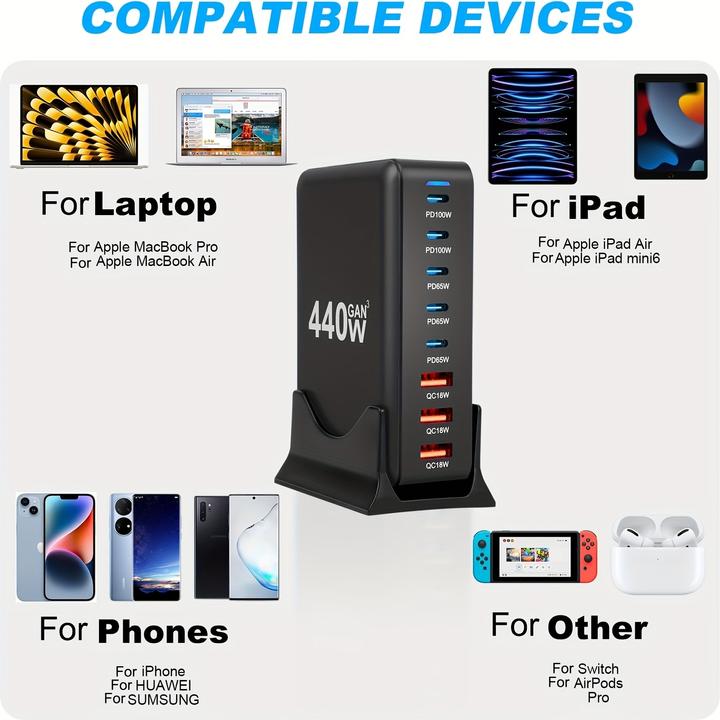 Produktbild PhoneLook Schnellladegerät 440W GaN Multi-Port 8-in-1 (440 W, 8 Ports)