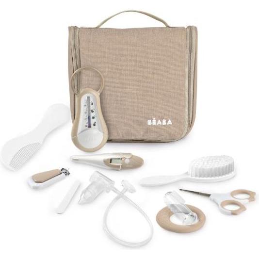 Beaba, Cura del corpo bebè, Kulturbeutel mit 10 Zubehör lehm