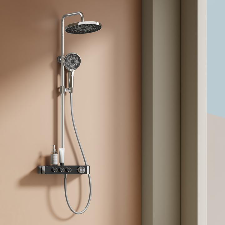 Produktbild Emke Duschsystem mit Thermostat Chrom Duscharmatur Komplettset Regendusche mit Armatur inkl 3 Strahlarten