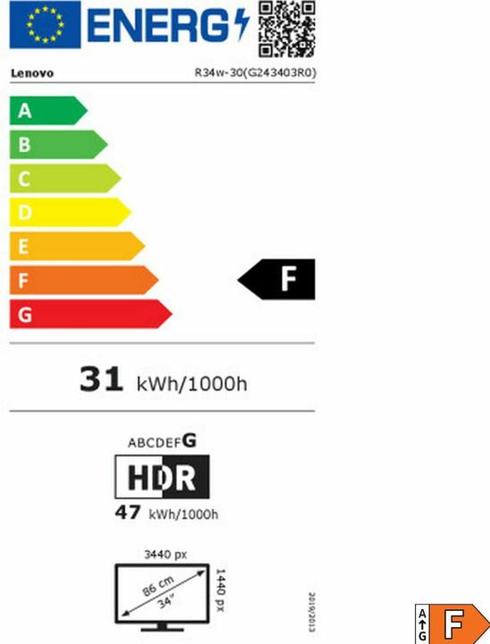 Label énergétique Lenovo Legion R34w-30 (3440 x 1440 pixels, 34")