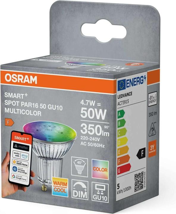 Produktbild Osram SMART+ MATTER SPOT GU10 MULTICOLOR 4.7W 827...865 Multicolor GU10 SINGLE PACK (GU10, 350 lm, 4x)
